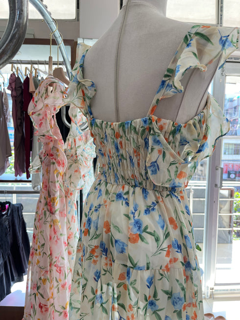 Summer Floral Print Slit Long Dresses